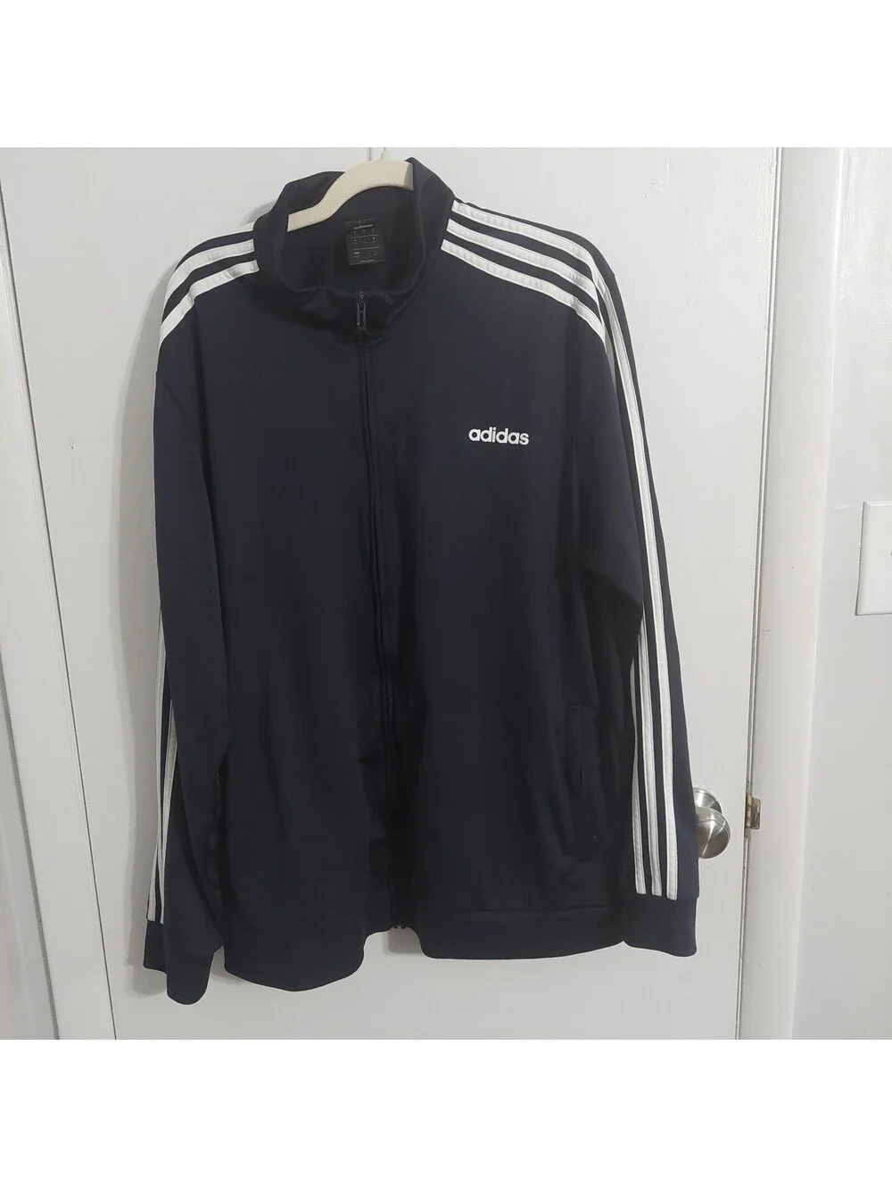 Adidas Men's 2XL Navy Track Jacket with White Stripes